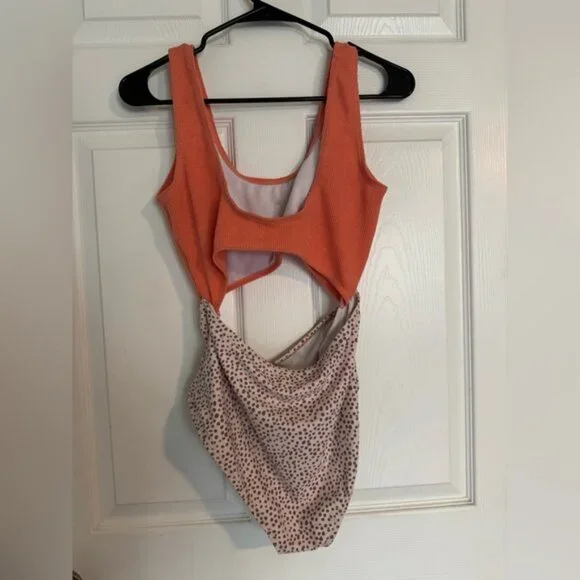 Orange and White Polka Dot One Piece Swimsuit - Picture 2 of 4